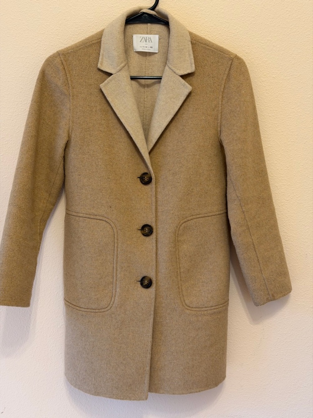 ZARA Tan Wool Blend Single-Breasted Pea Coat